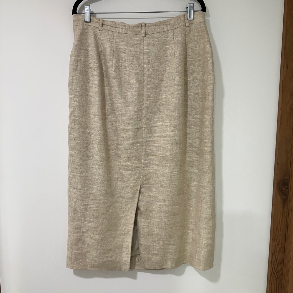 Talbots Vintage 100% Linen Midi Pencil Skirt Womens 16 Beige Lined Career Slit - Picture 3 of 8